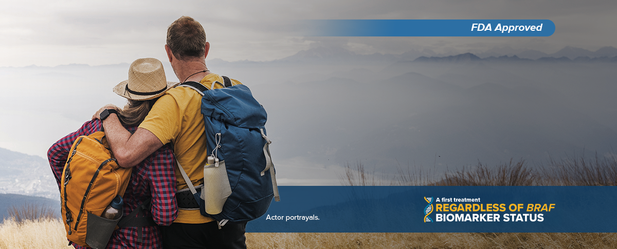 Actor portrayal of an Opdualag® patient with their partner. A first treatment for advanced melanoma regardless of BRAF biomarker status.